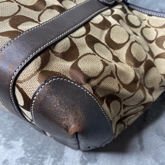 Coach Signature 6042 Canvas Leather Tote Bag Brown Used - Picture 4 of 12
